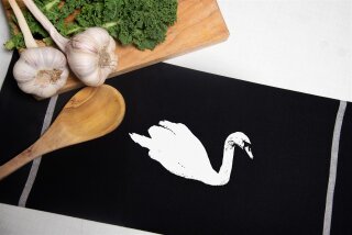 Handgewebtes Geschirrtuch Schwan schwarz