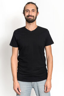 Männer-Fit-T-Shirt mit V-Ausschnitt schwarz L