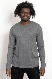 Männer Basic-Longsleeve dunkelgrau meliert M