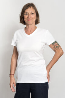 Fairtrade-Bio-Frauenshirt mit V-Ausschnitt weiß