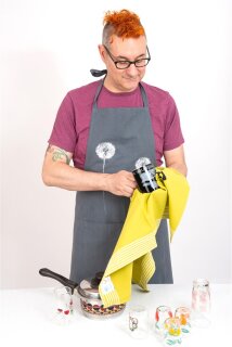 Bio Schürze Pusteblume, weiß auf grau