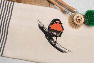 Bio&Fair-Trade Geschirrtuch Rotkehlchen natur