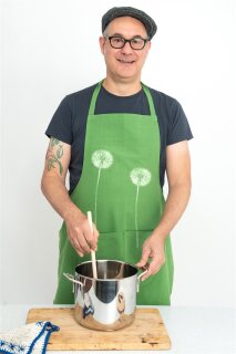 Bio Schürze Pusteblume, weiß auf grün