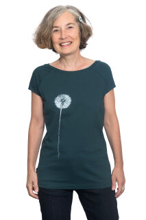 Frauenshirt Kenia Fair Trade Raglan Pusteblume, dunkelgrün