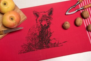 Bio&Fair-Trade Geschirrtuch Junger Fuchs, rot