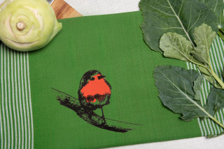 Bio&Fair-Trade Geschirrtuch Rotkehlchen leaf green