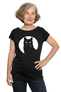 Frauenshirt Kenia Fair Trade Raglan Schwarzer Kater schwarz S