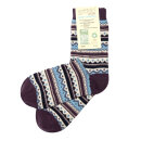 Damensocke mit Wolle Norwegermuster lila-blau-weiß