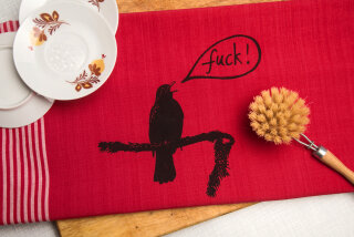 Bio&Fair-Trade Geschirrtuch Die Amsel sagt fuck rot
