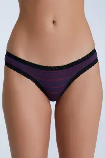 Damenslip mit Spitze tibetrot-navy-geometrisches Muster