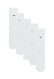 5-er-Pack gerippte Socken Smiley mood weiß