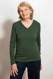 Damen V-Neck Langarmshirt tannennadel
