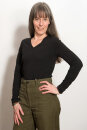 Damen V-Neck Langarmshirt schwarz