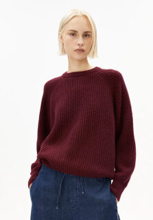 Rippstrickpullover aus Bio-Baumwoll-Wolle-Mix velvet red