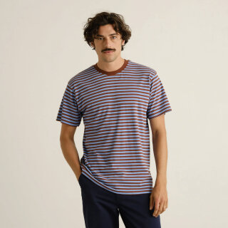 T-Shirt Stockholm Stripes cappuccino brown-cornflower blue